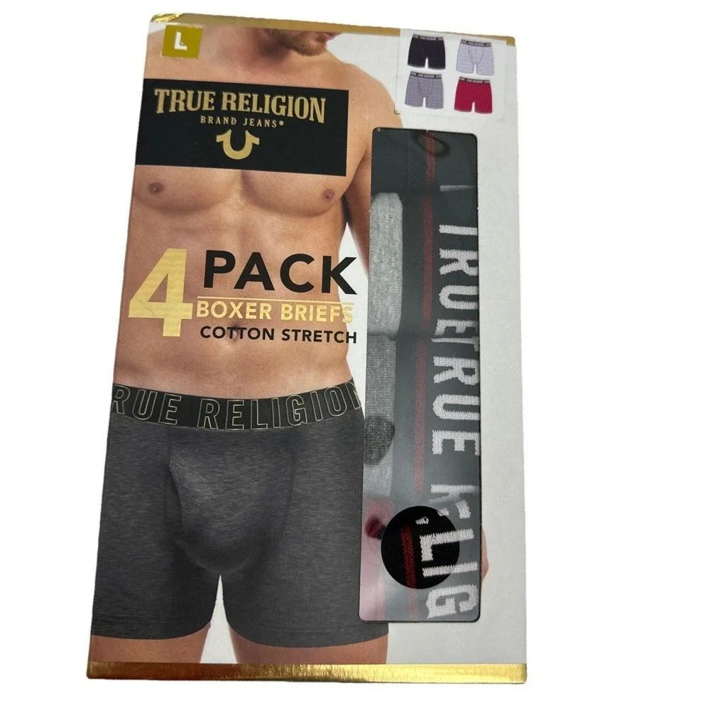 True Religion Men's 4 Pack Boxer Briefs Cotton Stretch Size Large New